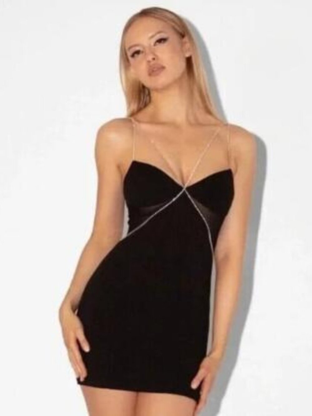 Heiress Beverly Hills Black Diamanté Strap Cutout Mini Dress‎ Women’s M Event